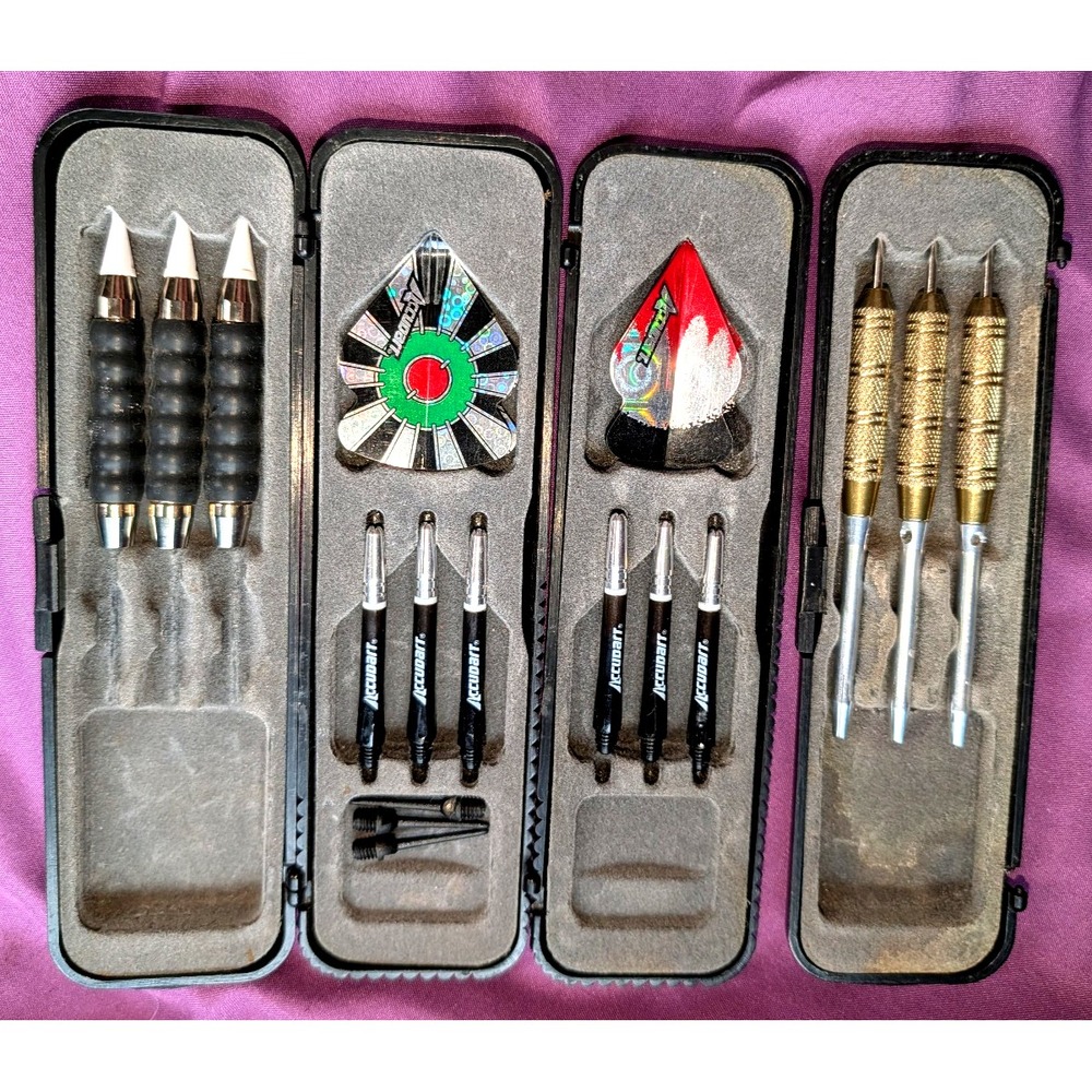 Accudart 3 Steel & 3 PlasticTip Darts Lot & Plastic Cases Vintage Bar Game Set